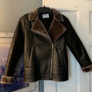 Zara youth size 10 faux leather jacket with faux fur lining.